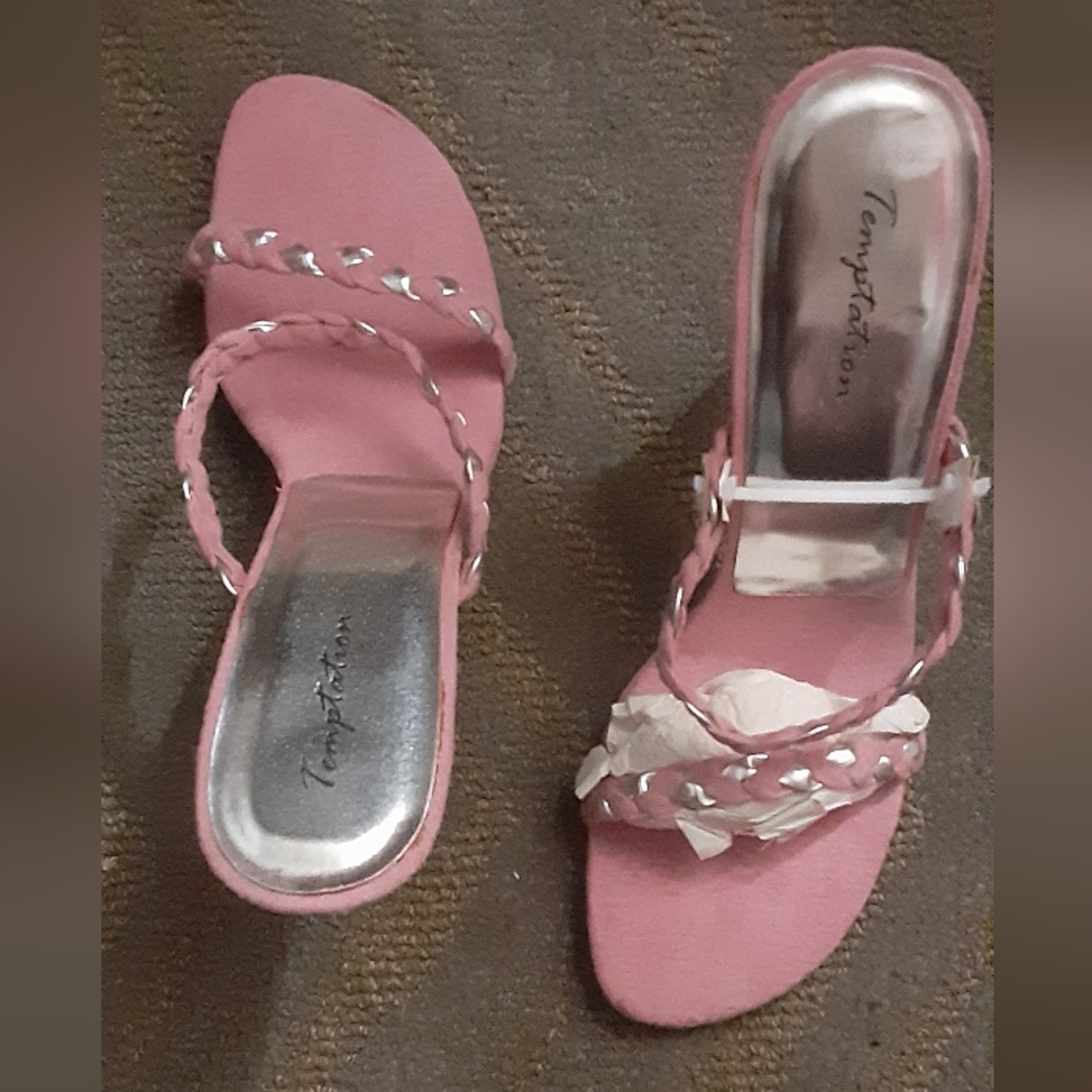 Size 10 dress sandal thin 3+inch heels brand new never worn pink/silver